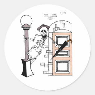 Skeleton Movie Star Celebrity Singing w/Umbrella Runder Aufkleber