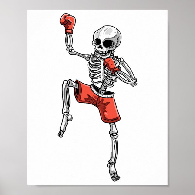 Skeleton Muay Thai Halloween Kickboxing Mixed Mart Poster (Vorne)