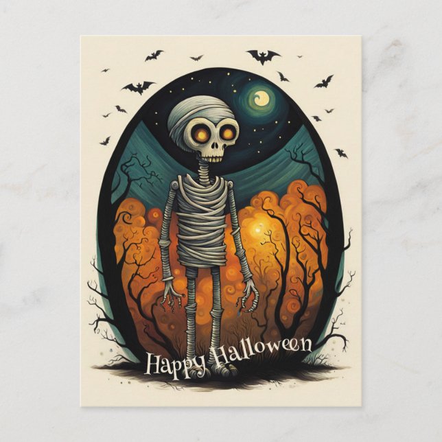 Skeleton Mummy Halloween Postkarte (Vorderseite)