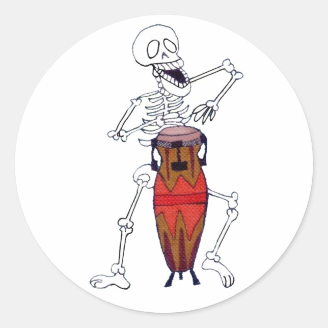 Skeleton Musician Drummer Conga Player Classic Rou Runder Aufkleber (Vorderseite)