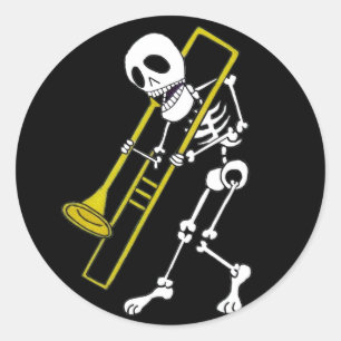 Skeleton Musician Trombone Player Runder Aufkleber