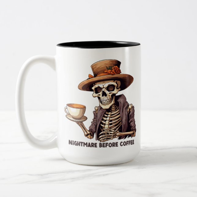 Skeleton Nightmare vor einer Kaffeetasse gruselig (Links)