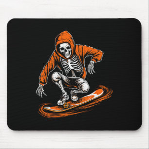Skeleton Orange Hat Skater mit Skateboard Hallowag Mousepad