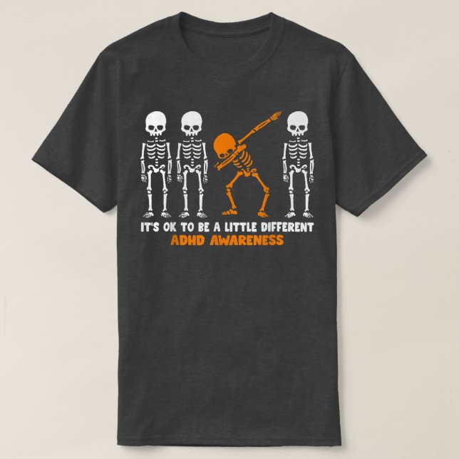 Skeleton Orange Ribbon ADHD Awareness Halloween T-Shirt (Design vorne)
