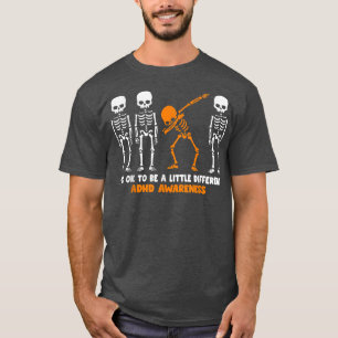 Skeleton Orange Ribbon ADHD Awareness Halloween T-Shirt