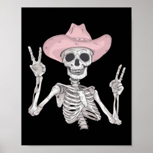 Skeleton Peace Sign Cowboy Hat Western Mexican Hal Poster