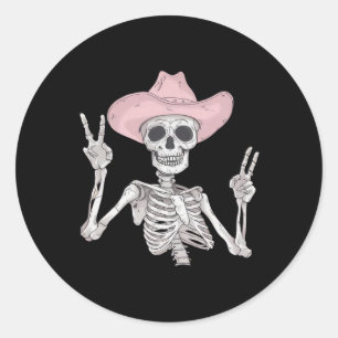 Skeleton Peace Sign Cowboy Hat Western Mexican Hal Runder Aufkleber