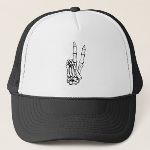 Skeleton Peace Sign Halloween Sieg zwei Fingers Truckerkappe