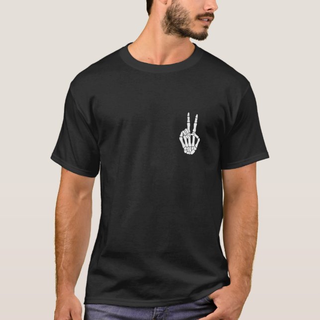Skeleton Peace Sign Pocket Skelett Halloween-Crew T-Shirt (Vorderseite)