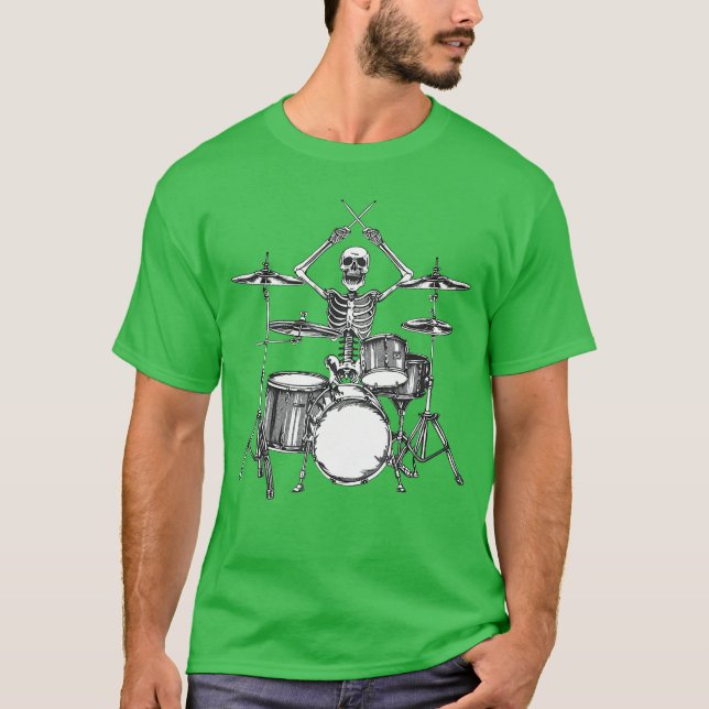 Skeleton Percussionist Drummer Halloween Rock Roll T-Shirt (Vorderseite)