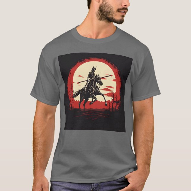 Skeleton Pferd Menschliches Skelett Reiten Schwert T-Shirt (Vorderseite)