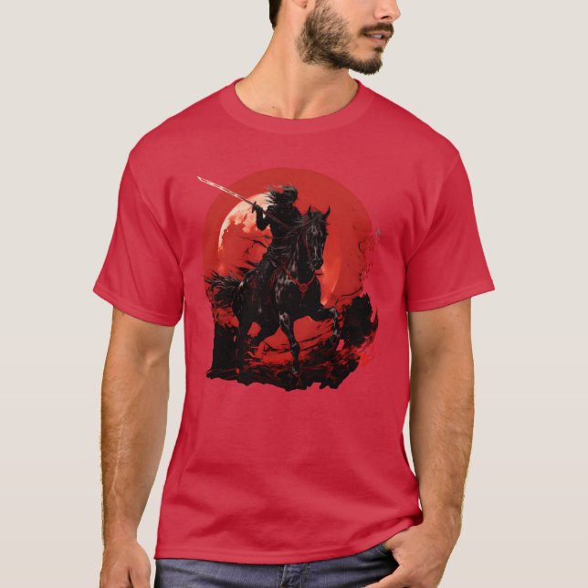 Skeleton Pferd Menschliches Skelett Reiten Schwert T-Shirt (Vorderseite)