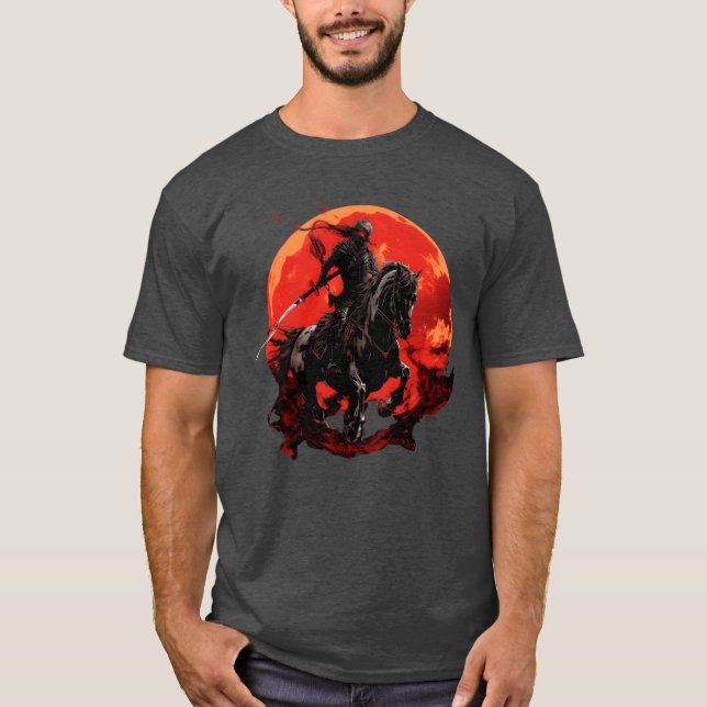 Skeleton Pferd Menschliches Skelett Reiten Schwert T-Shirt (Vorderseite)
