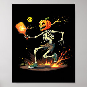 Skeleton Pickleball Halloween Spooky Sports Poster