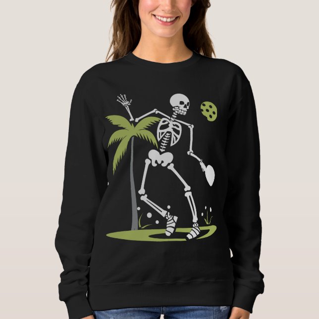 Skeleton Pickleball Palm Blätter Funny Sweatshirt (Vorderseite)