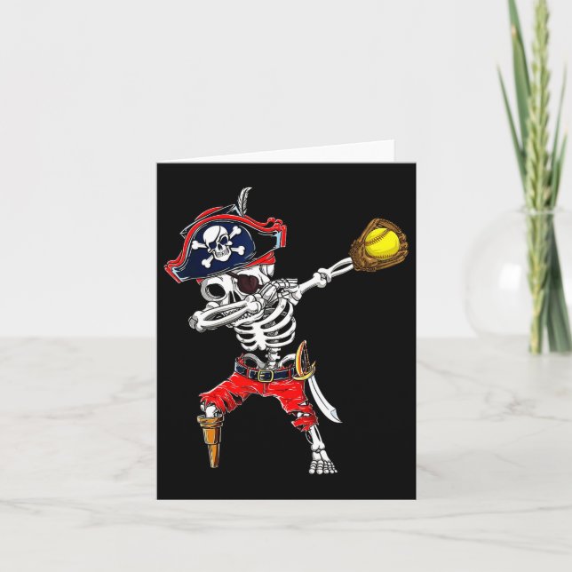 Skeleton Pirate & amp; Softball Ball Halloween Karte (Vorderseite)