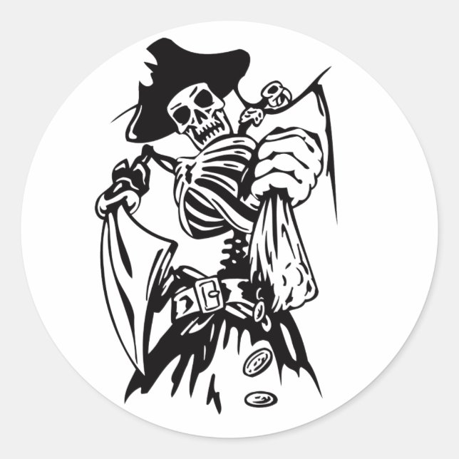 Skeleton Pirate Fighter Sword Tattoo Style Artwork Runder Aufkleber (Vorderseite)