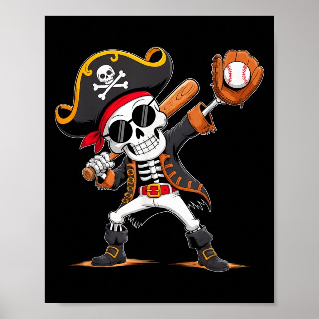 Skeleton Pirate Halloween Kostüm Baseball Player Poster (Vorne)