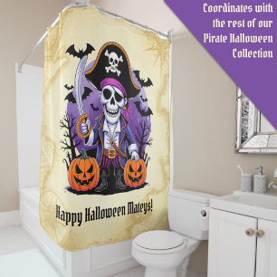 Skeleton Pirate Happy Halloween Mateys Duschvorhang