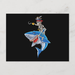 Skeleton Pirate Riding Hai Niedlich Boys Halloween Einladungspostkarte