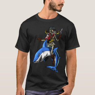 Skeleton Pirate Riding Shark T-Shirt