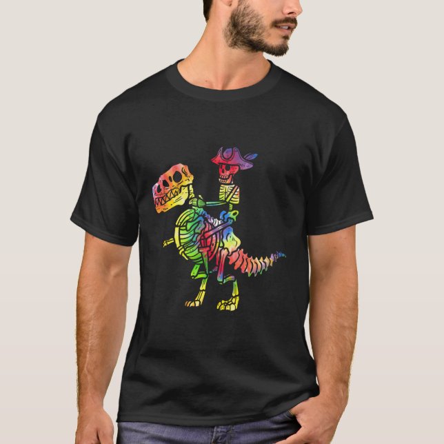 Skeleton Pirate T Rex Dinosaur Gefärbte Krawatte H T-Shirt (Vorderseite)