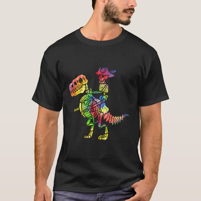 Skeleton Pirate T Rex Dinosaur Gefärbte Krawatte H T-Shirt (Vorderseite)