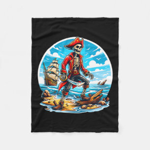Skeleton Pirate T-Shirt Skull Halloween Skeleton P Fleecedecke