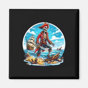 Skeleton Pirate T-Shirt Skull Halloween Skeleton P Magnet