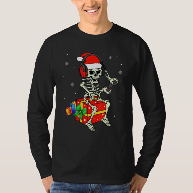 Skeleton Playing Game Christmas Pajaman For Men Bo T-Shirt (Vorderseite)