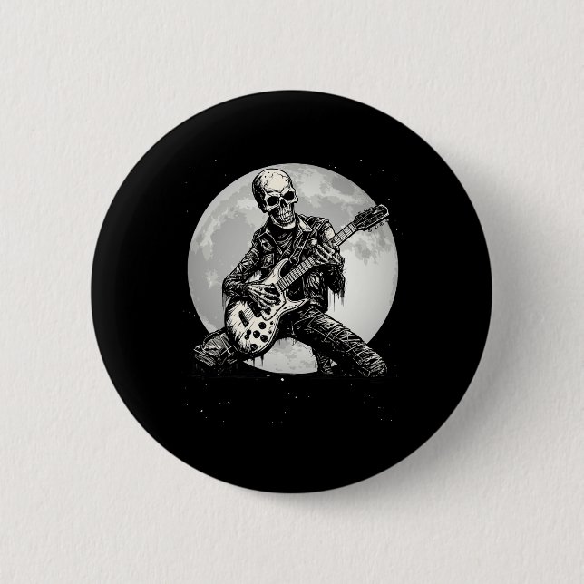 Skeleton Playing Gitarre Punk Rock Musik Halloween Button (Vorderseite)