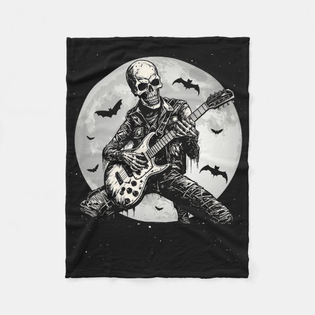 Skeleton Playing Gitarre Punk Rock Musik Halloween Fleecedecke (Vorderseite)