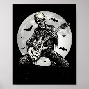 Skeleton Playing Gitarre Punk Rock Musik Halloween Poster