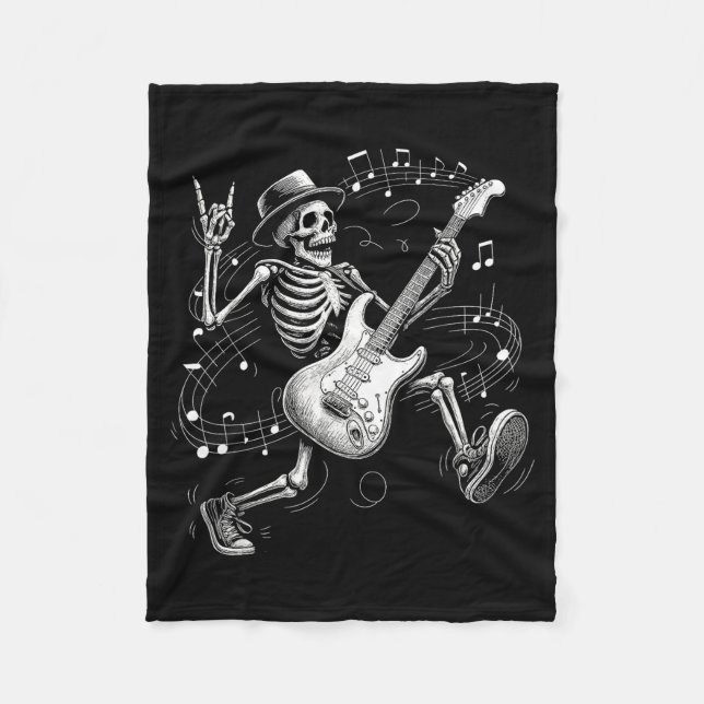 Skeleton Playing Guitar Music For Men Women Rock B Fleecedecke (Vorderseite)