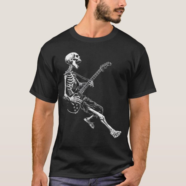Skeleton playing Guitar Rock And Roll Rock On men  T-Shirt (Vorderseite)