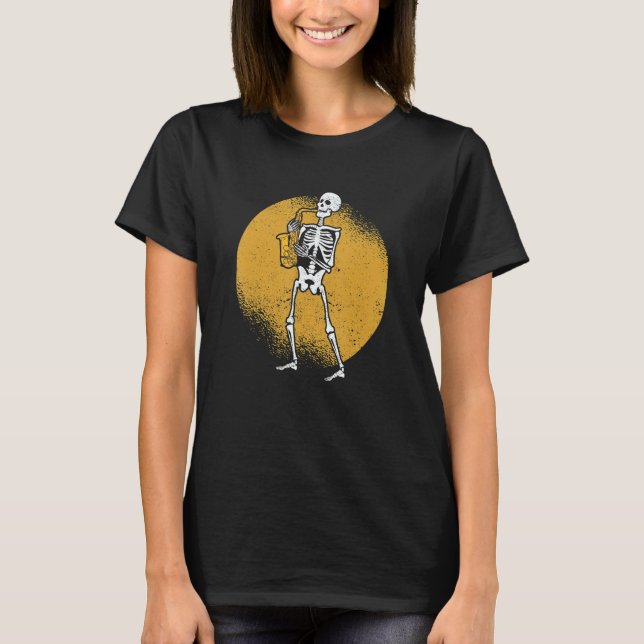 Skeleton Playing Saxophone Jazz Halloween Music Sp T-Shirt (Vorderseite)