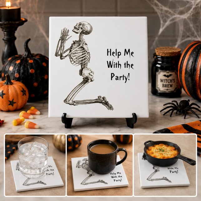 Skeleton Prahling Halloween Tile Fliese (Skeleton Praying Halloween Tile)