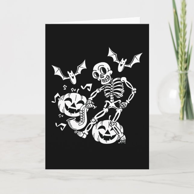 Skeleton Pumpkin Bat Dance Funny Halloween Geschen Karte (Vorderseite)
