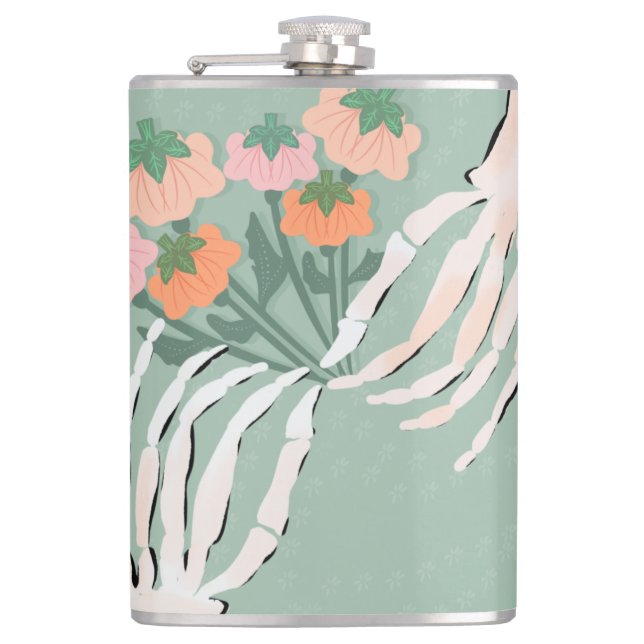 Skeleton Pumpkin Bouquet Halloween Flachmann (Vorderseite)