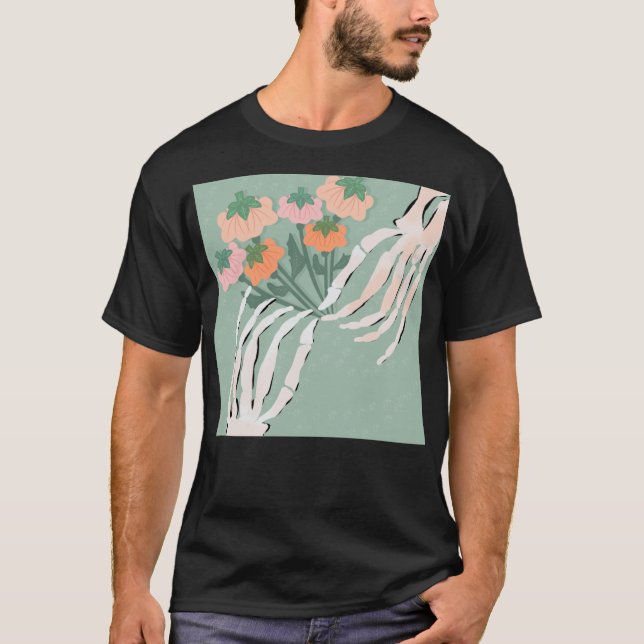 Skeleton Pumpkin Bouquet Halloween T-Shirt (Vorderseite)
