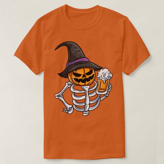 Skeleton Pumpkin Face Jack O'Lantern T-Shirt (Design vorne)