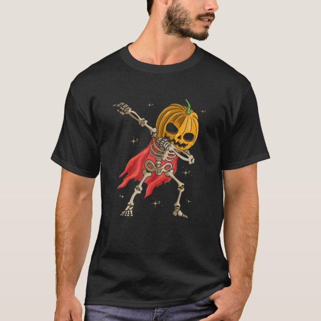 Skeleton Pumpkin Head Dabbing Halloween T T-Shirt (Vorderseite)