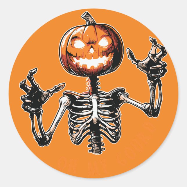 Skeleton Pumpkin Head Halloween Sticker (Vorderseite)