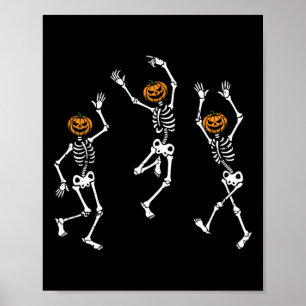 Skeleton Pumpkin Head Tanzen Halloween Spooky Bon Poster