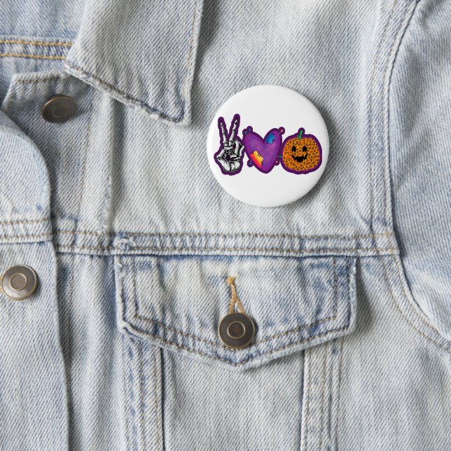 Skeleton Pumpkin Peace Liebe Halloween Button (Beispiel)
