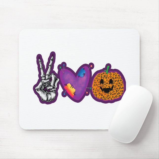 Skeleton Pumpkin Peace Liebe Halloween Mousepad (Mit Mouse)