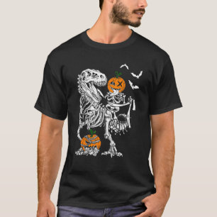 Skeleton Pumpkin Riding Art Dinosaur T Rex Hallowe T-Shirt