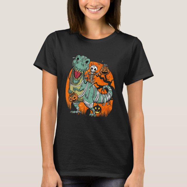 Skeleton Pumpkin Riding Mummy Dinosaurier rex Hall T-Shirt (Vorderseite)