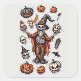 Skeleton & Pumpkin Stickers - Spooky Halloween Dec