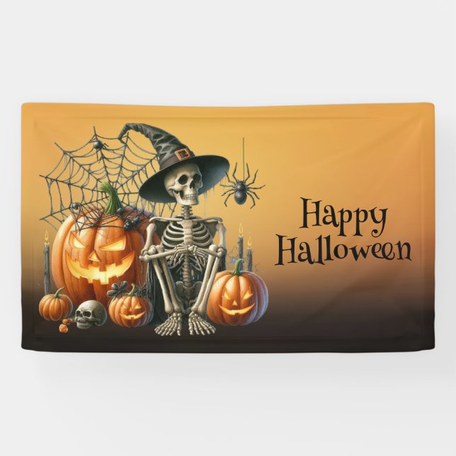 Skeleton Pumpkins Halloween Banner (Horizontal)
